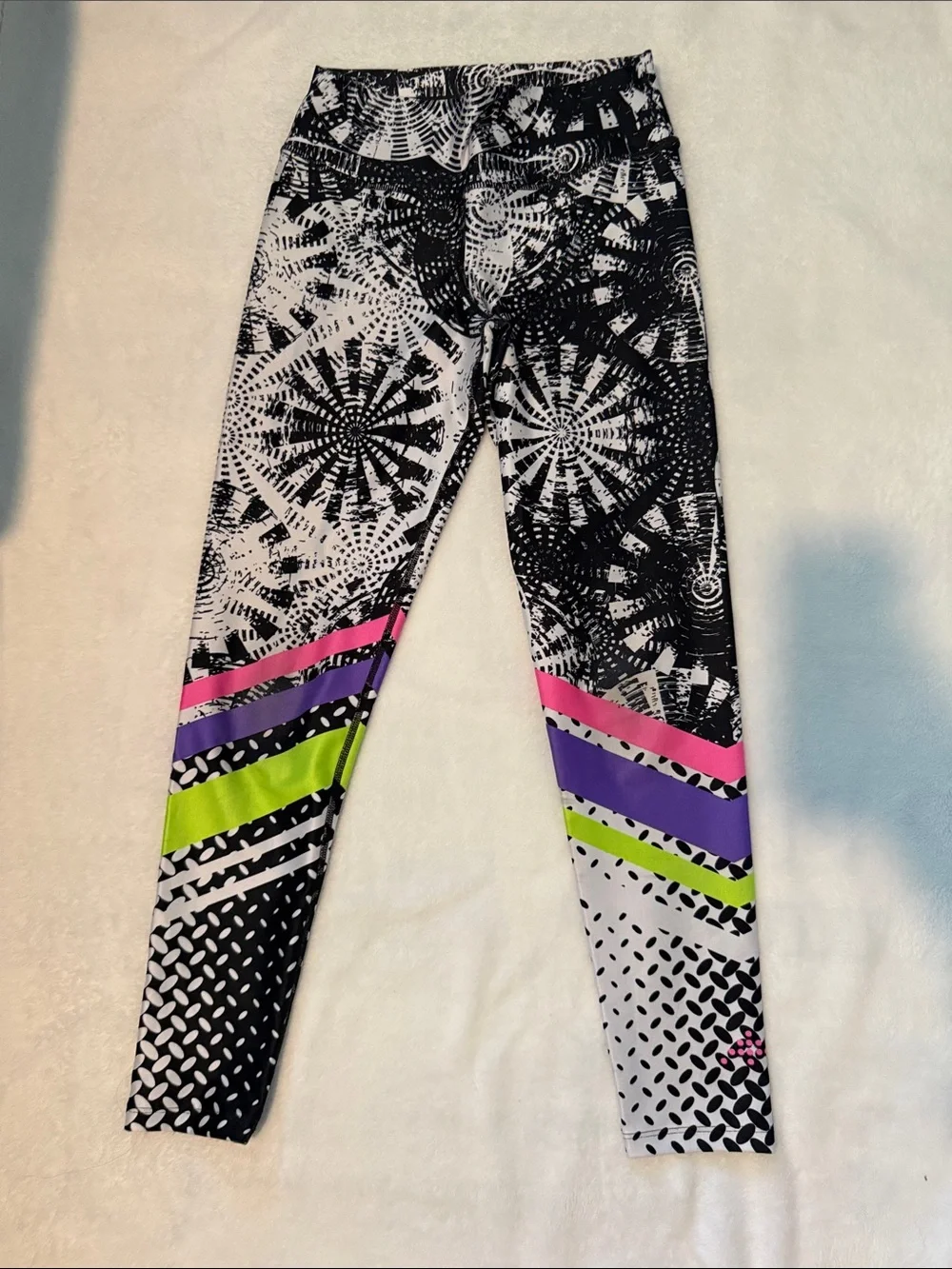 Women's Cima activewear Black Graphic Leggings with Pink, Purple & Lime Stripes